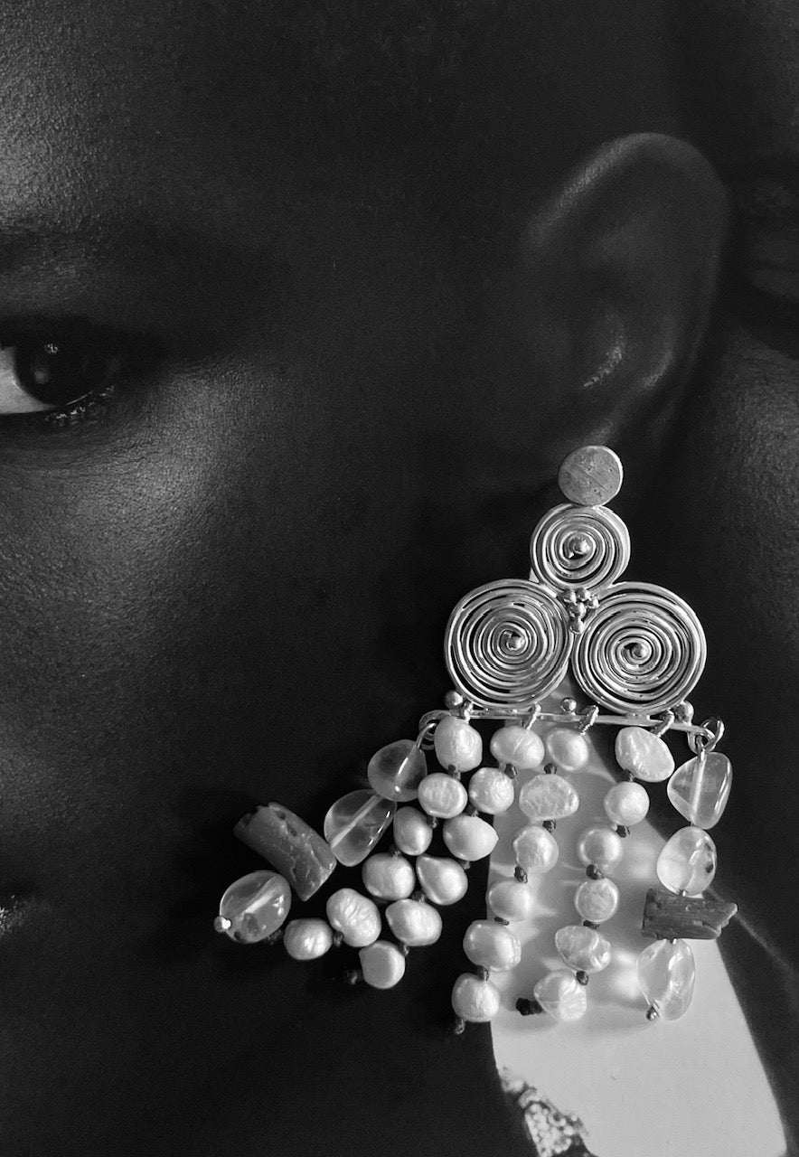Spirals and Pearls with Red Coral