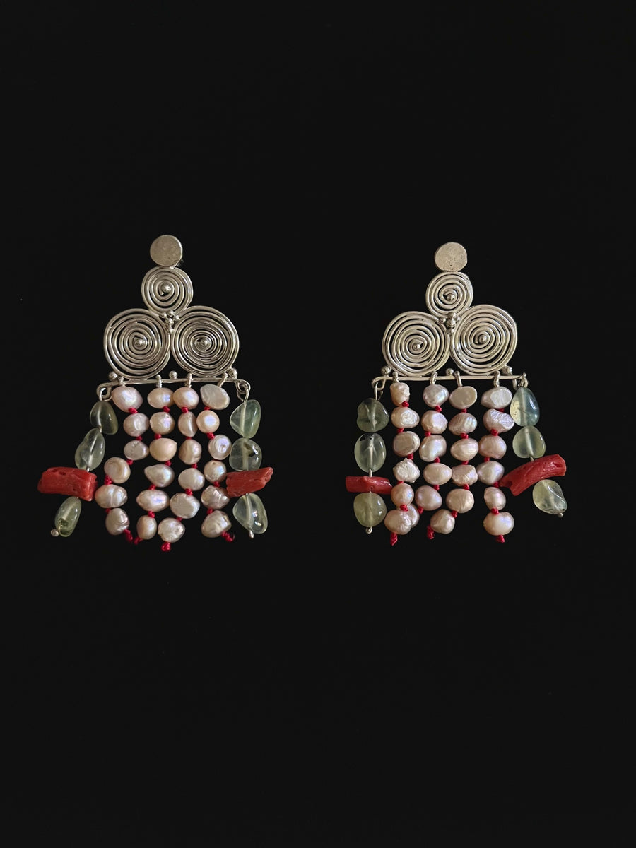 Spirals and Pearls with Red Coral