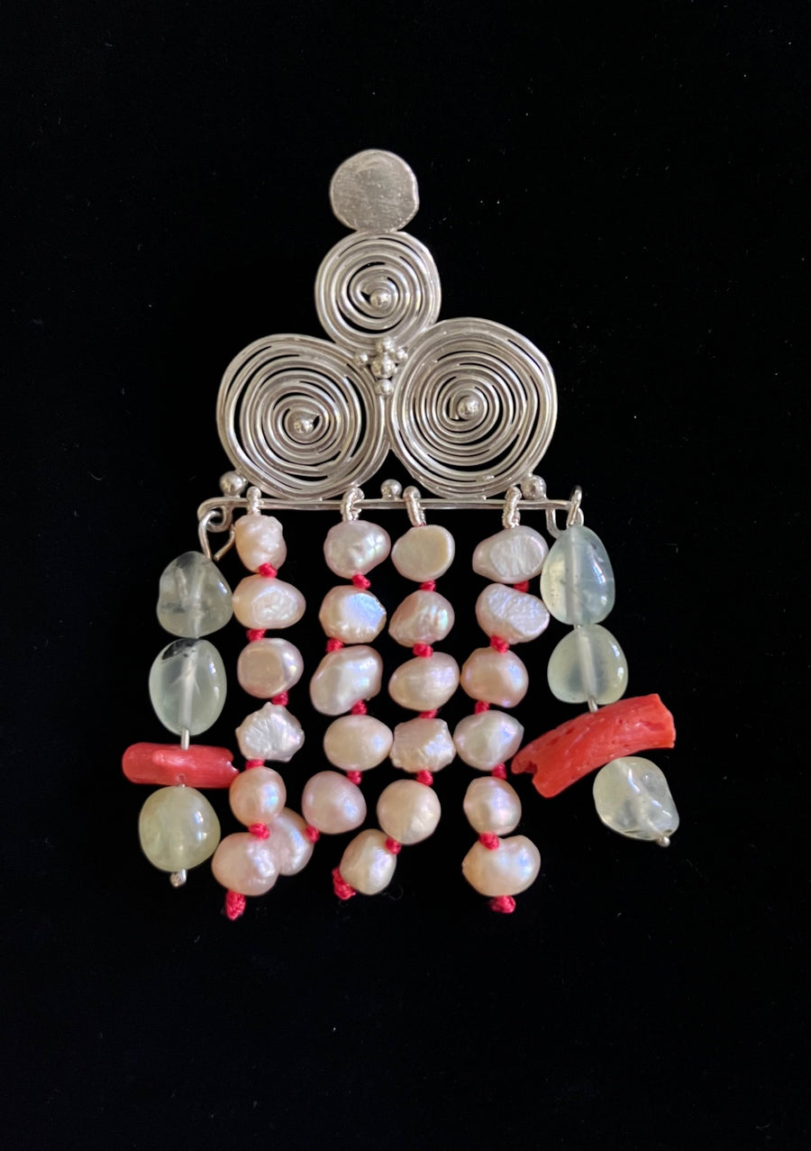 Spirals and Pearls with Red Coral
