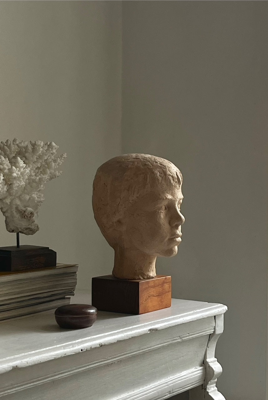Midcentury Bust on Wooden Pedestal