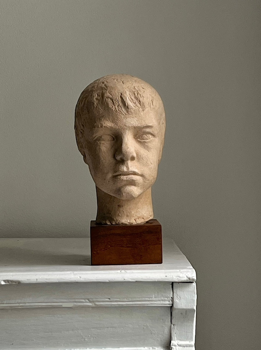 Midcentury Bust on Wooden Pedestal