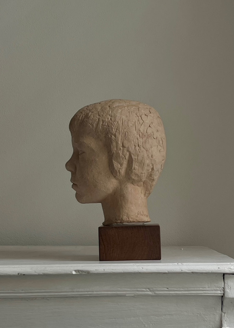 Midcentury Bust on Wooden Pedestal