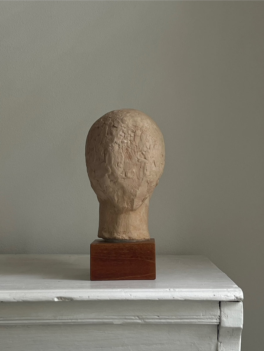 Midcentury Bust on Wooden Pedestal