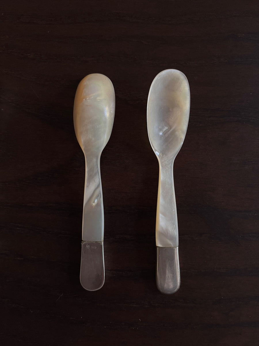 Antique Caviar Spoons with Sterling Silver Detail